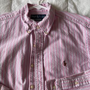 Ralph Lauren Pink Striped Casual Button Down Shirt